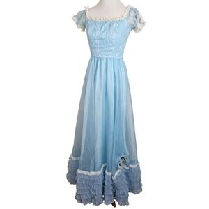 Nadine prom formal maxi dress vintage 1970s cottagecore blue floral, size 3